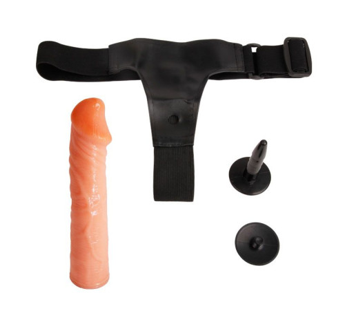Телесный фаллос на трусиках регулирующегося размера - 19 см.