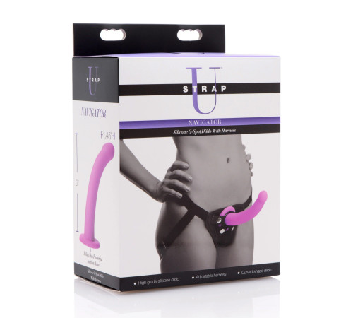 Лиловый поясной страпон Navigator Silicone G-Spot Dildo with Harness - 17,8 см.
