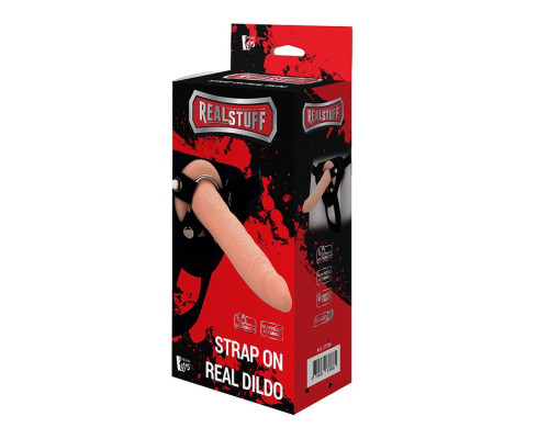 Заказать Телесный страпон на черных трусиках STRAP ON REAL DILDO - 20 см.